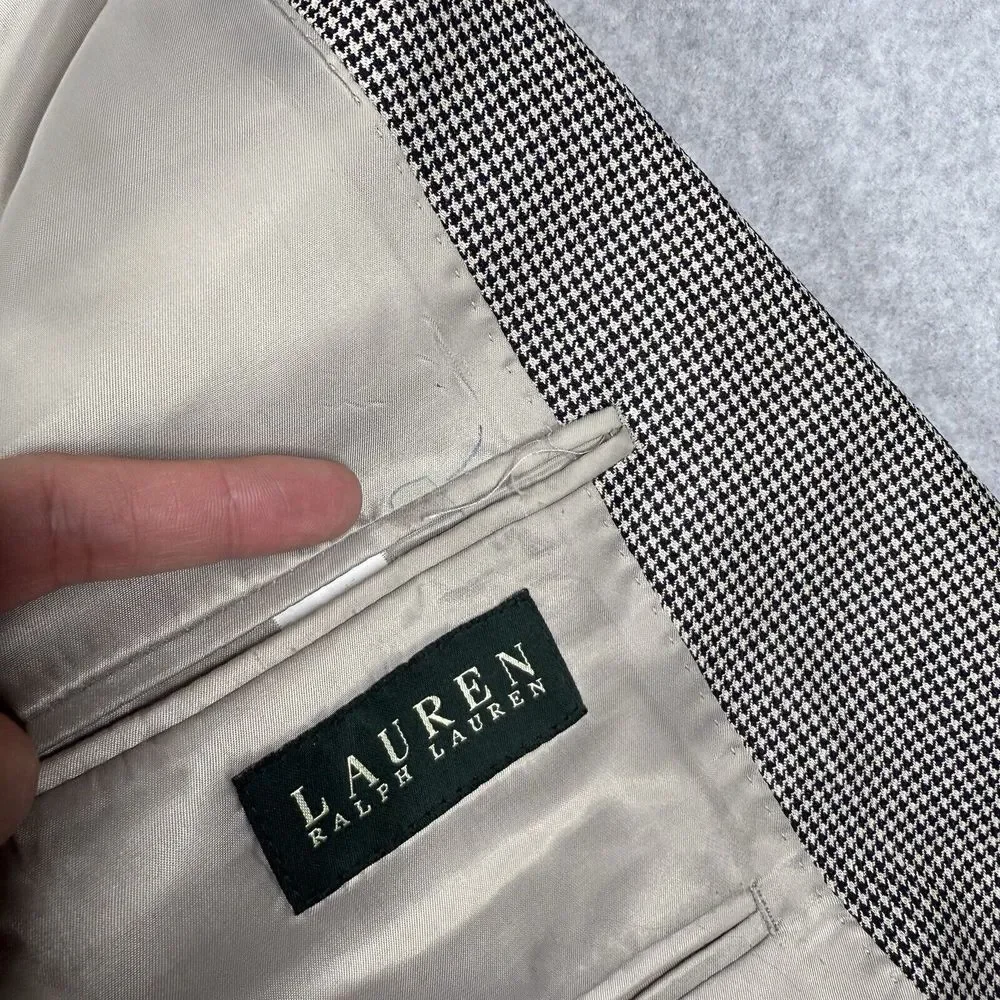 Ralph Lauren Blazer Mens 46L Gray Houndstooth Silk Wool Blend Sports Coat Jacket